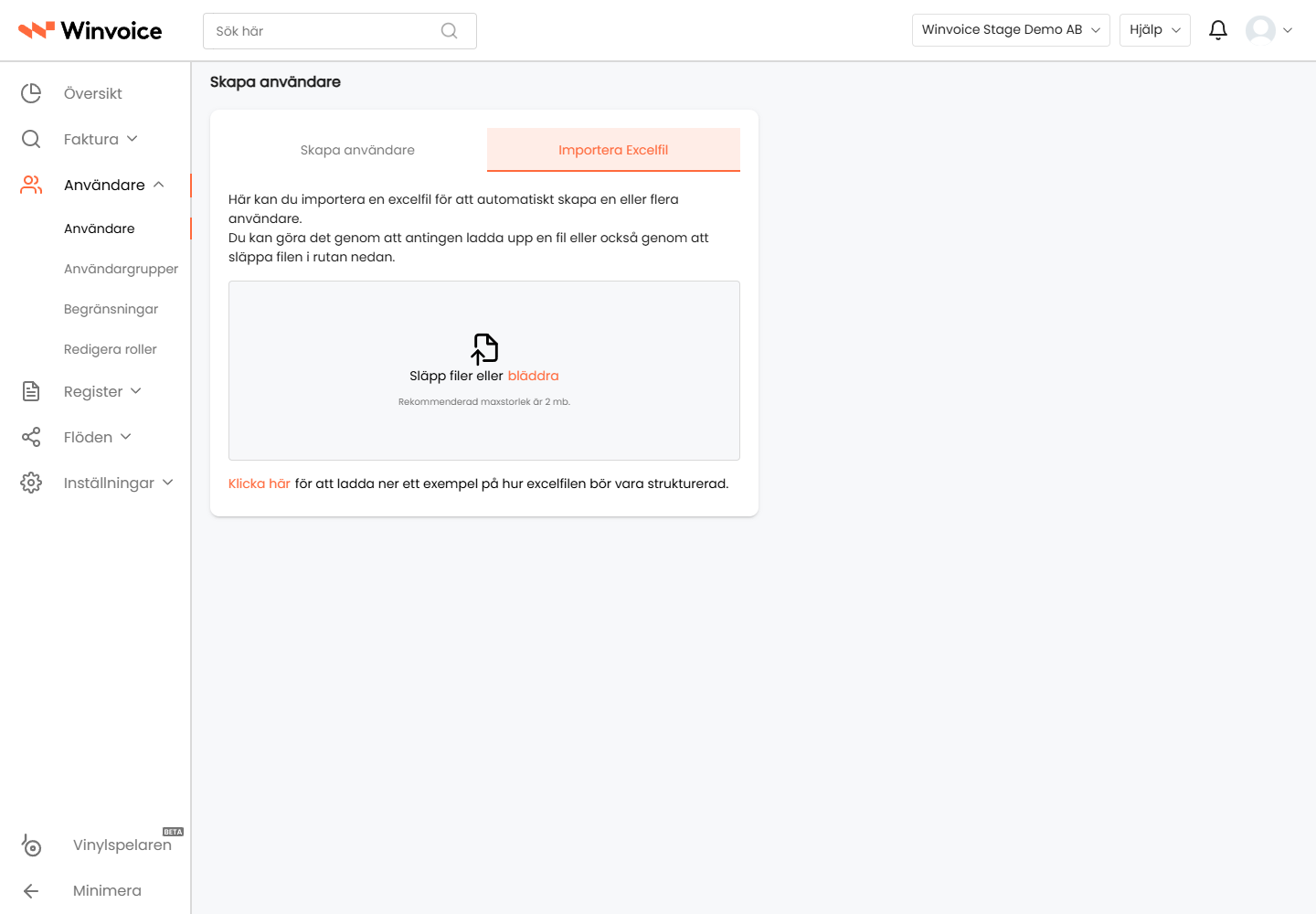 Massinbjudan av användare via Excel-mall