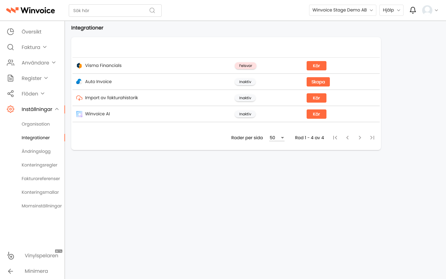 Vyn Inställningar -> Integrationer