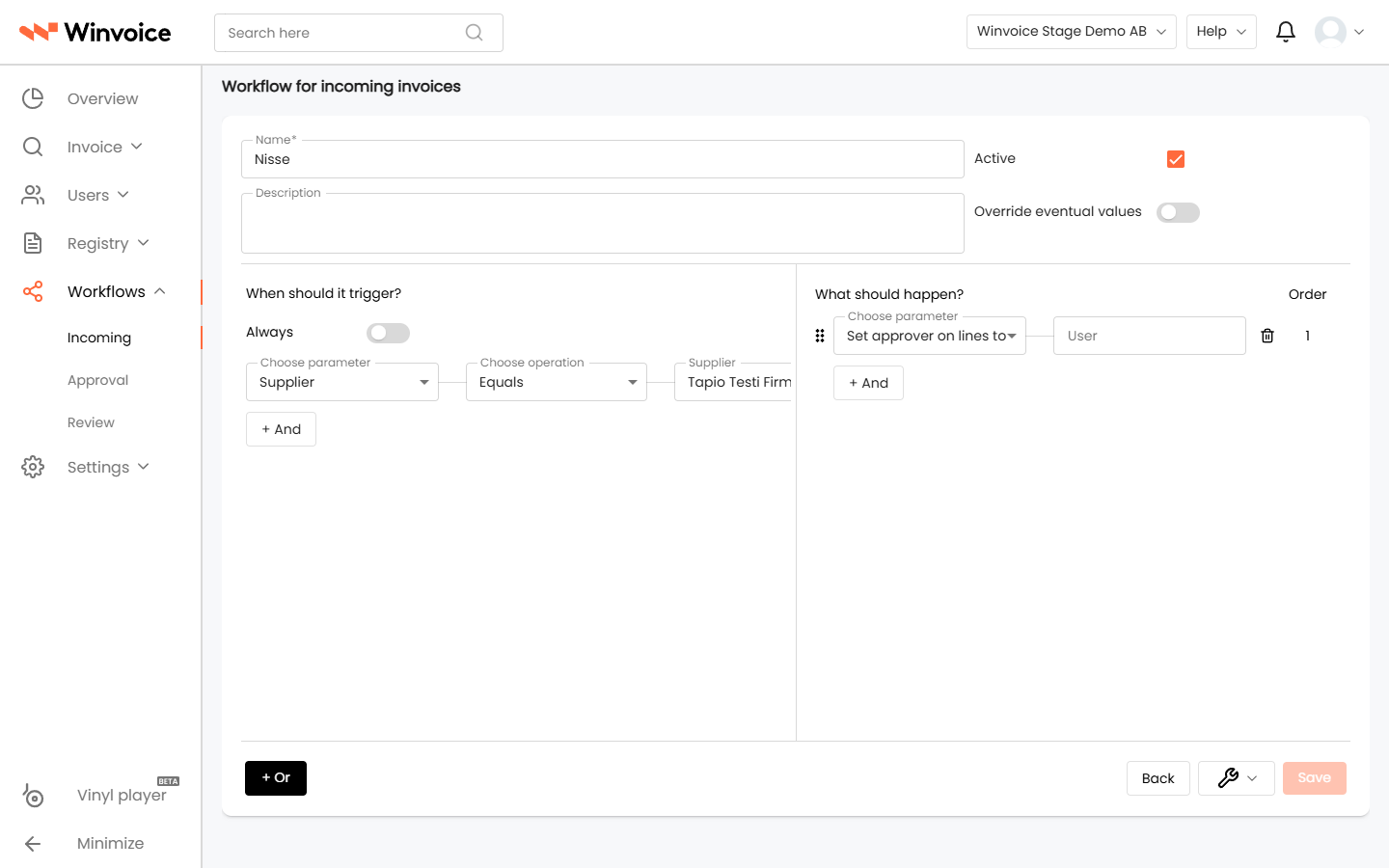 Create incoming workflow
