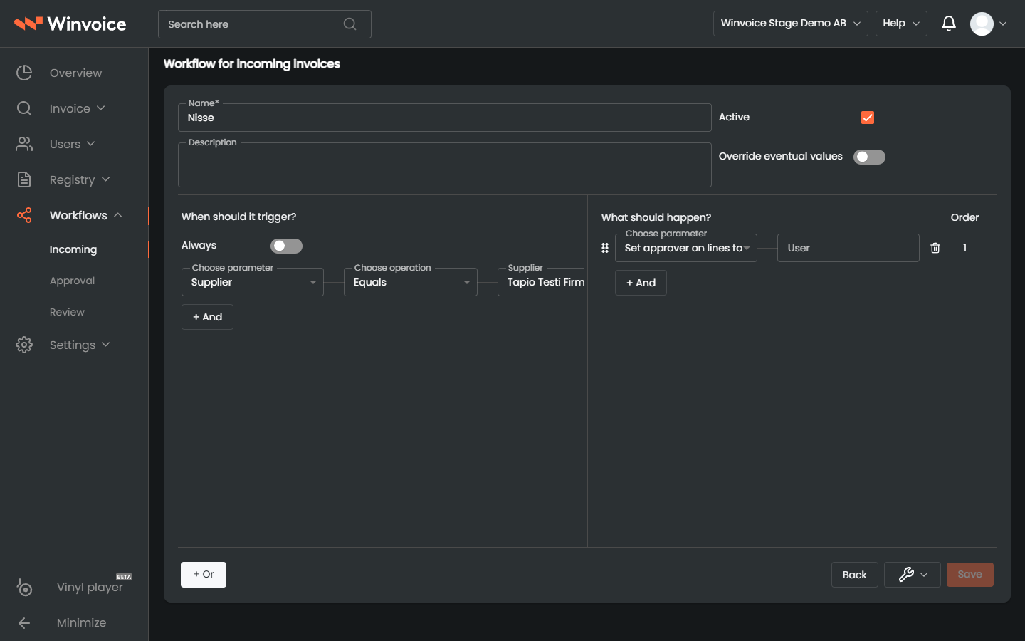 Create incoming workflow